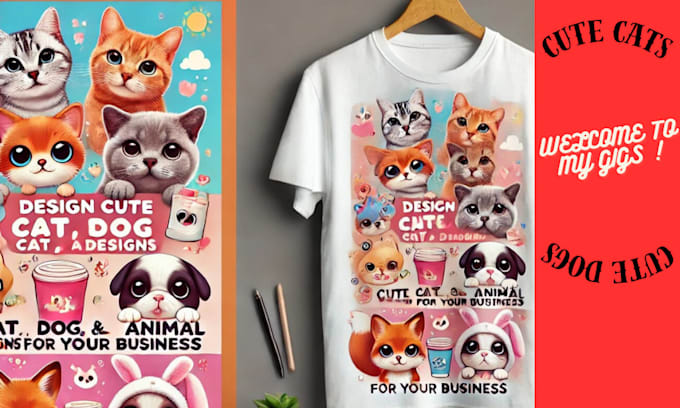 Gig Preview - Create cute animal design, cat, dog, and animal illustrations for you