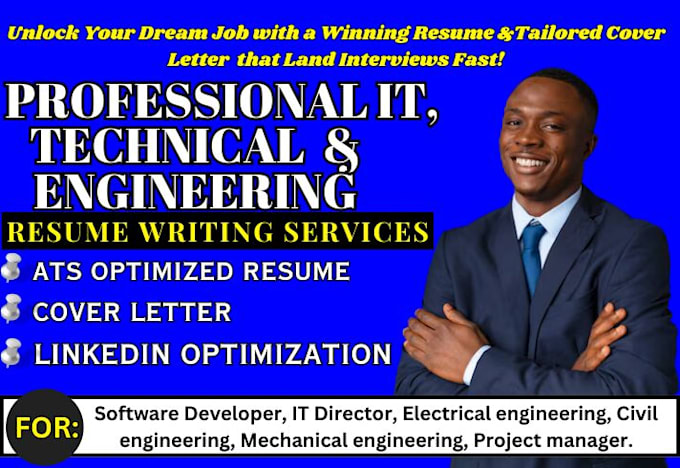 Gig Preview - Write ats technical resume, engineering resume software developer CV writing