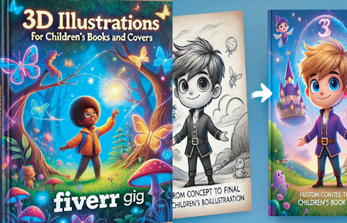 Gig Preview - Design custom 3d illustrations and book cover for children story