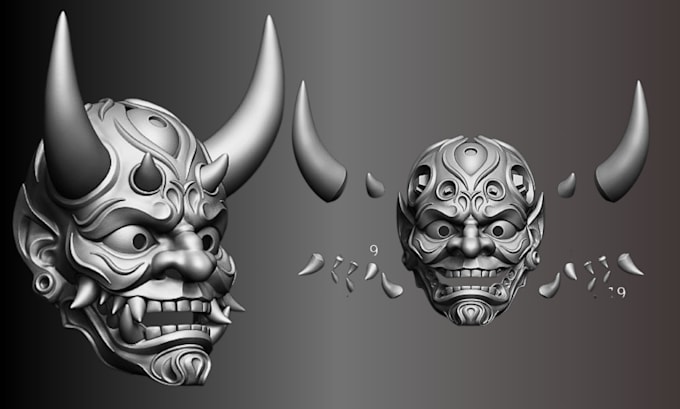 Gig Preview - 3d printable mask 3d helmet japanese oni mask cosplay mask model for 3d printing