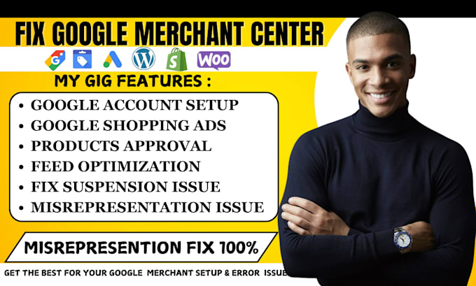 Gig Preview - Fix google merchant center suspension, gmc misrepresentation issue for shopify