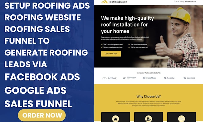 Gig Preview - Setup roofing ads roofing website roofing sales funnel to generate roofing leads