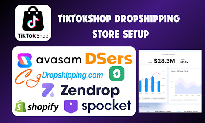 Gig Preview - Setup tiktop shop dropshipping tiktokshop shopify avasam cj dropshipping dsers