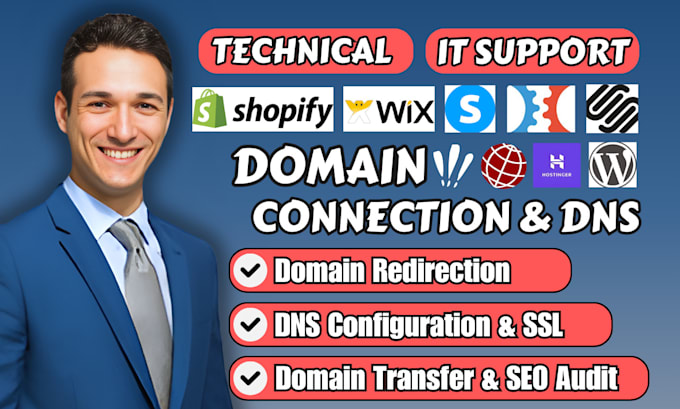 Gig Preview - Connect domain to any website, or fix domain dns problems in shopify, godaddy