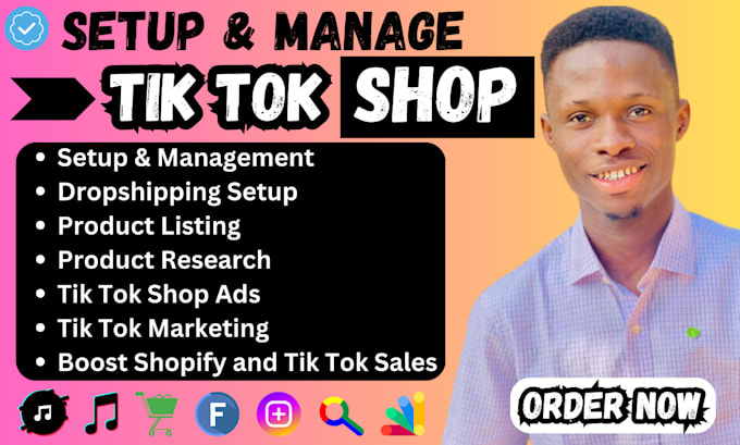 Gig Preview - Setup manage tik tok shop tik tok ads facebook shop instagram shopify marketing