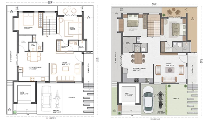 Gig Preview - Render architectural plan, elevation, section in photoshop