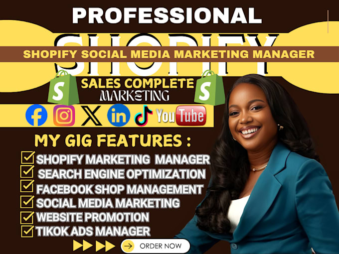 Gig Preview - Be your shopify social media marketing manager facebook shop tiktok ads manager