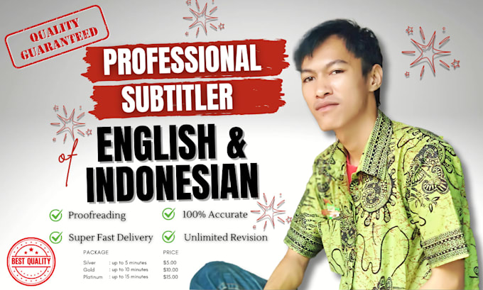 Gig Preview - Make english and indonesian subtitle for your video