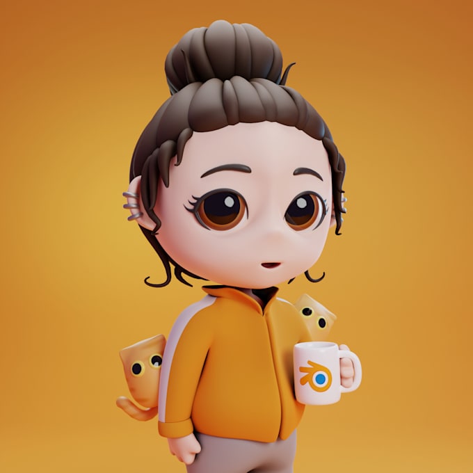 Gig Preview - Custom 3d chibi character design for print, texture, rigging, rendering