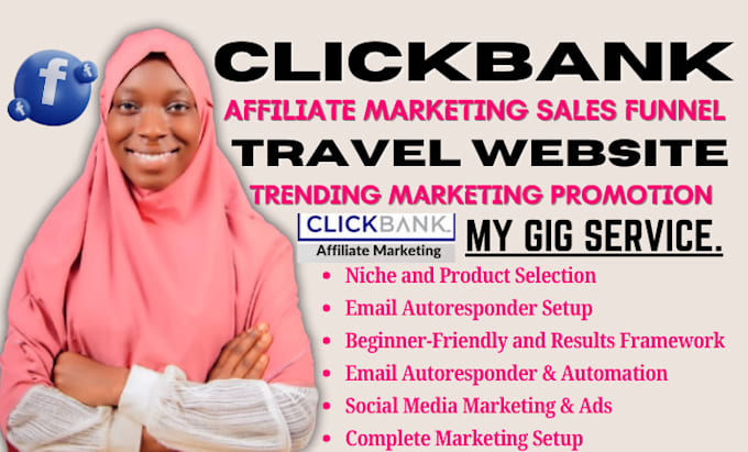 Gig Preview - Promote travel affiliate website, clickbank affiliate marketing sales funnel