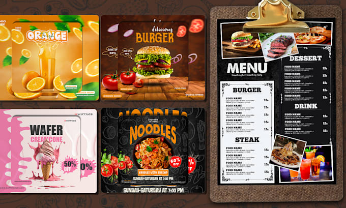 Gig Preview - Do custom food poster, food menu, menu card and food flyer