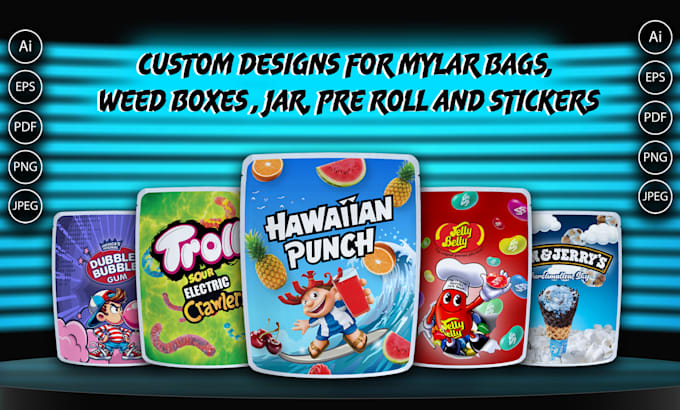 Gig Preview - Design mylar bag boxes animation video and packaging product