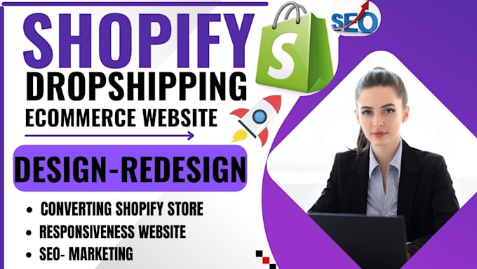 Gig Preview - Design, redesign shopify store, shopify dropshipping store, shopify website SEO