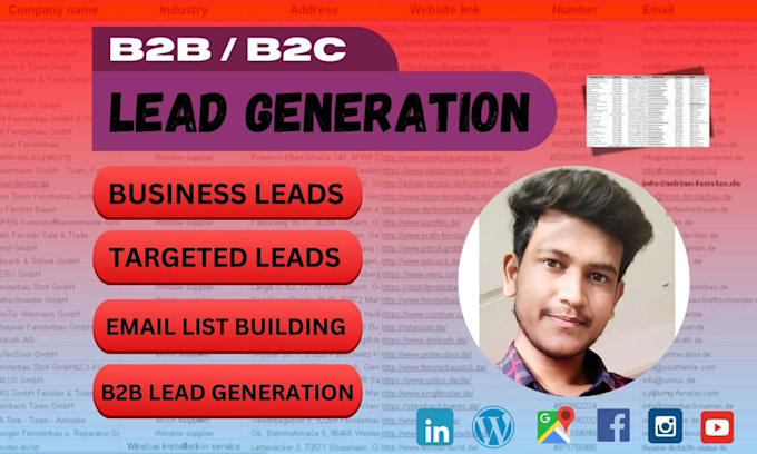 Gig Preview - Do b2b lead generation linkedin lead and email list building