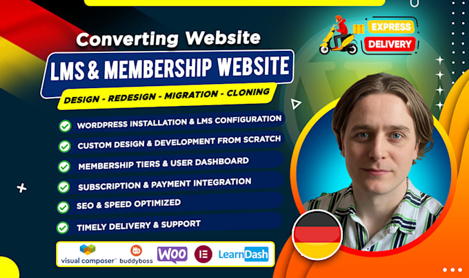 Gig Preview - Develop wordpress lms website design, custom elearning site development, moodle