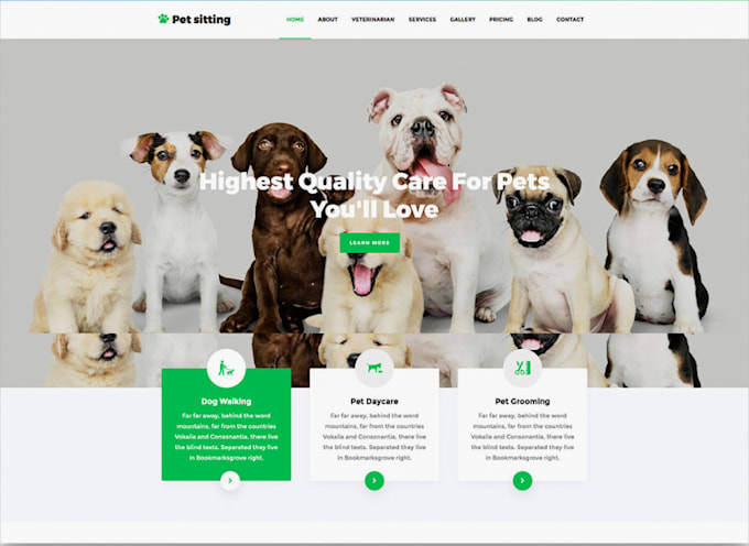 Gig Preview - Build pet sitting website dog training, dog walking pet care website