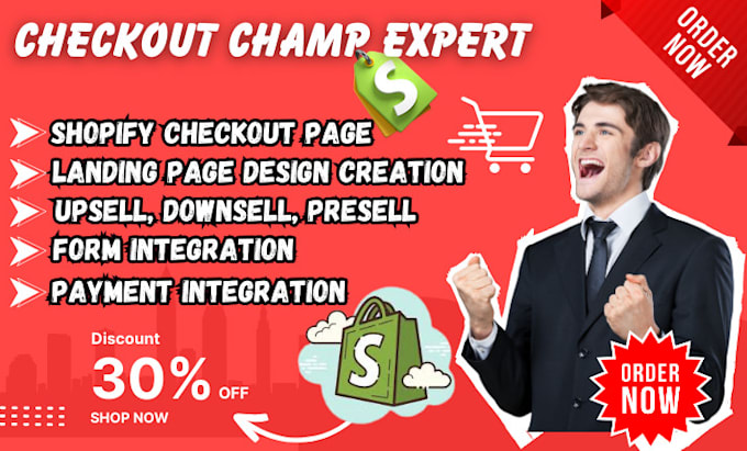 Gig Preview - Design checkout champ landing, integrate shopify, woocommerce