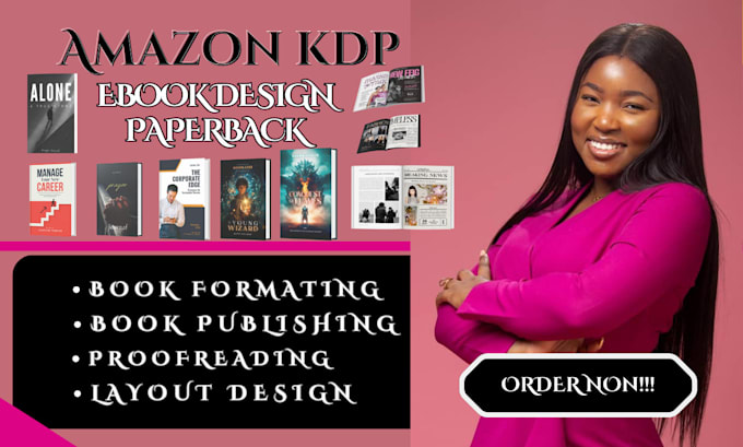 Gig Preview - Do amazon kdp book publishing, kdp formatting, layout design for print and ebook