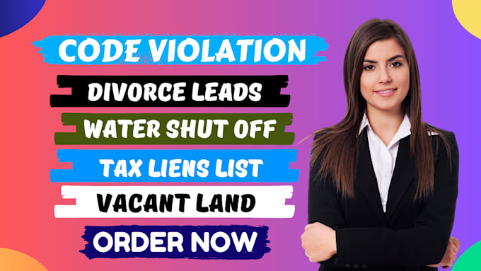 Bestseller - code violation, divorce leads, water shut off, tax lines list and vacant land