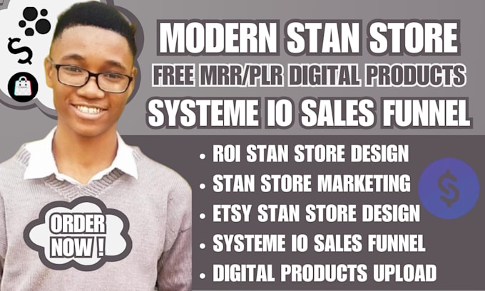 Gig Preview - Systeme io sales funnel stan store design digital product stan store, stan store