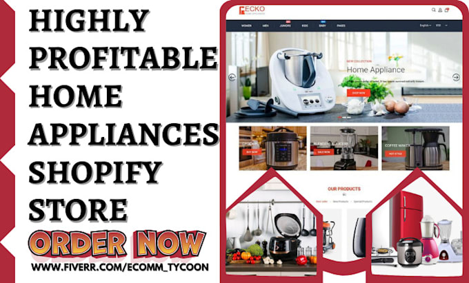 Gig Preview - Design home appliances shopify electronics gadget store kitchen gadget website