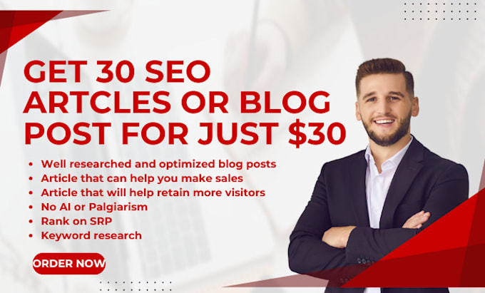 Gig Preview - Do 30 SEO article writing, blog post writing or content writing 30usd