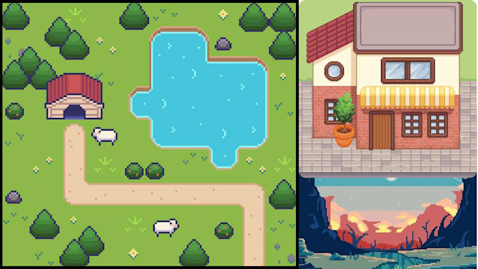 Gig Preview - Do pixel art background, environment,  pixel gif, tileset, top down game assets