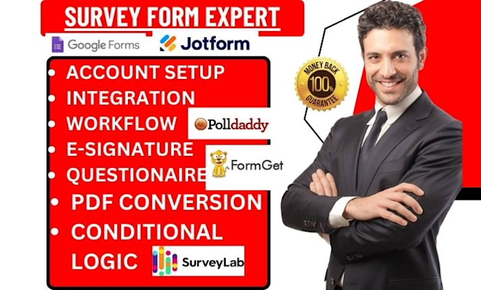 Gig Preview - Do google form jotform zoho forms survey builder polldaddy survey lab form get