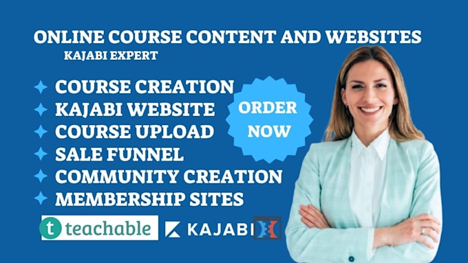 Gig Preview - Teachable, kajabi website, online course website, sales funnel and landing page