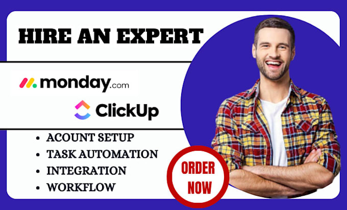 Gig Preview - Be your project manager on monday and clickup