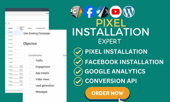 Gig Preview - Install facebook pixel fix google analytics conversion API conversion tracking