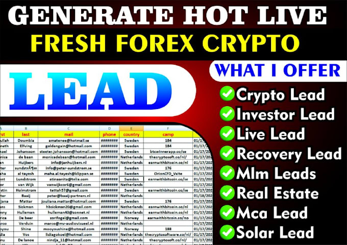 Gig Preview - Generate quality forex leads, crypto investor leads, hot live forex leads