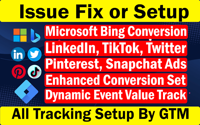 Gig Preview - Fix or set microsoft bing, linkedin, tiktok, pinterest conversion api tracking