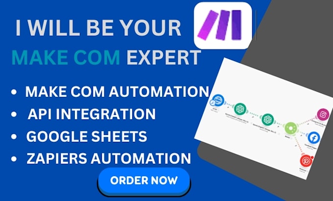 Gig Preview - Automate your workflow using make com, make crm integration automation made com