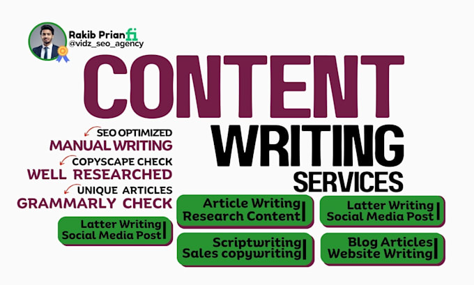 Gig Preview - Do content writing, speech writing, article writing, sales copywriting