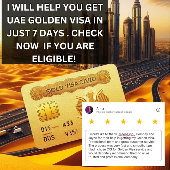 Gig Preview - Help you get your dubai golden visa in 7 to 10 days