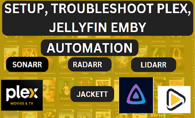 Gig Preview - Setup  plex, emby, and jellyfin, sonarr media server and radarr automation