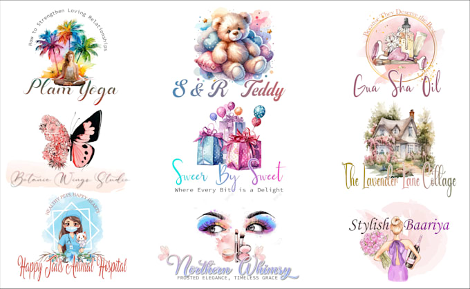 Gig Preview - Create 3 watercolor feminine logo and professional branding kit