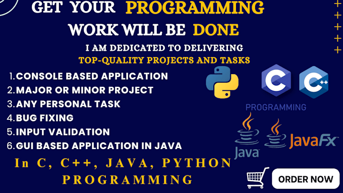 Gig Preview - Help you in c cpp java and python projects and tasks