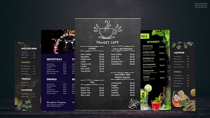 Gig Preview - Design elegant and customized bar and cafe menu design restaurant menu