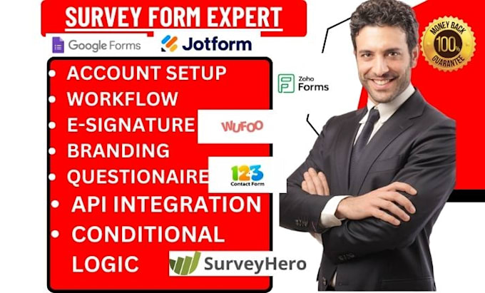 Gig Preview - Do google form jotform zoho forms wufoo survey hero 123 survey contact form