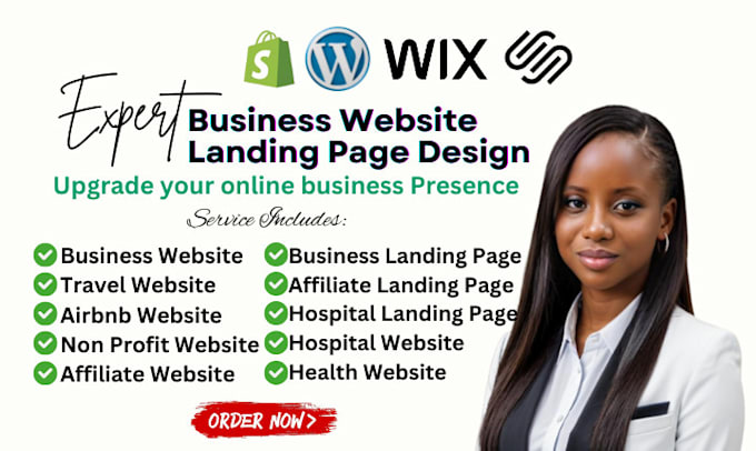 Gig Preview - Design business landing page, design business website wix wordpress, elementor