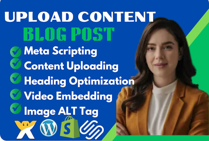 Gig Preview - Upload content, blog post on wordpress, wix, squarespace and shopify website