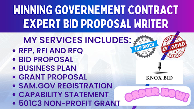 Gig Preview - Write winning rfp, rfi, rfq, government contract bid proposal grant proposal