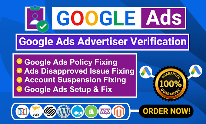 Gig Preview - Fix ads disapproved issue, google ads advertiser verification, suspension issue