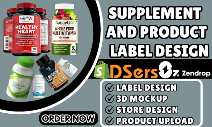 Gig Preview - Design supliful product label, supliful product upload, supliful shopify website