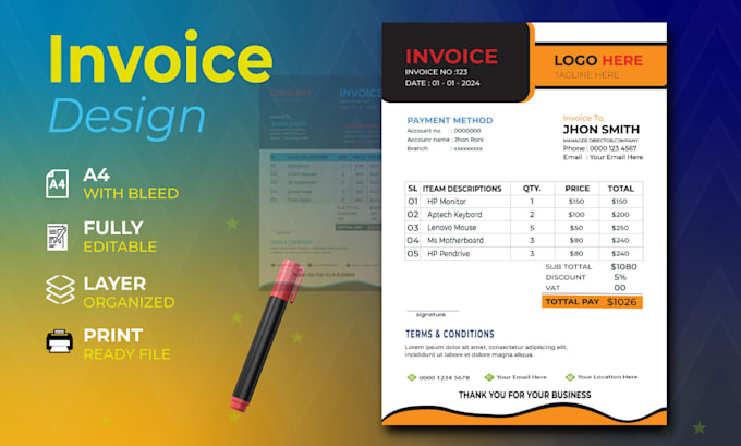 Gig Preview - Supply unique invoice design for your business