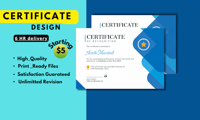 Bestseller - do professional certificate design custom template fast delivery in 6 hours