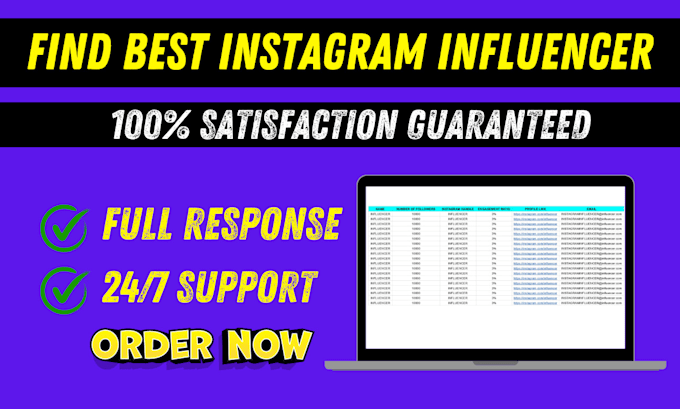 Gig Preview - Find best instagram influencer marketing research list for your niche