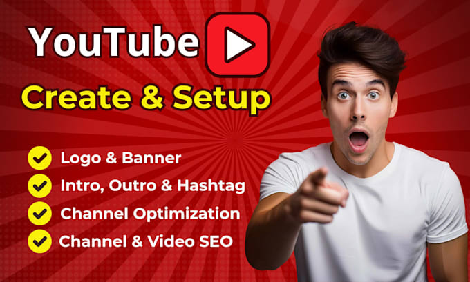 Gig Preview - Create and setup youtube channel and optimize with logo, banner and video SEO